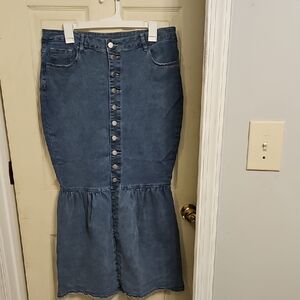 Denim Button-Front Skirt